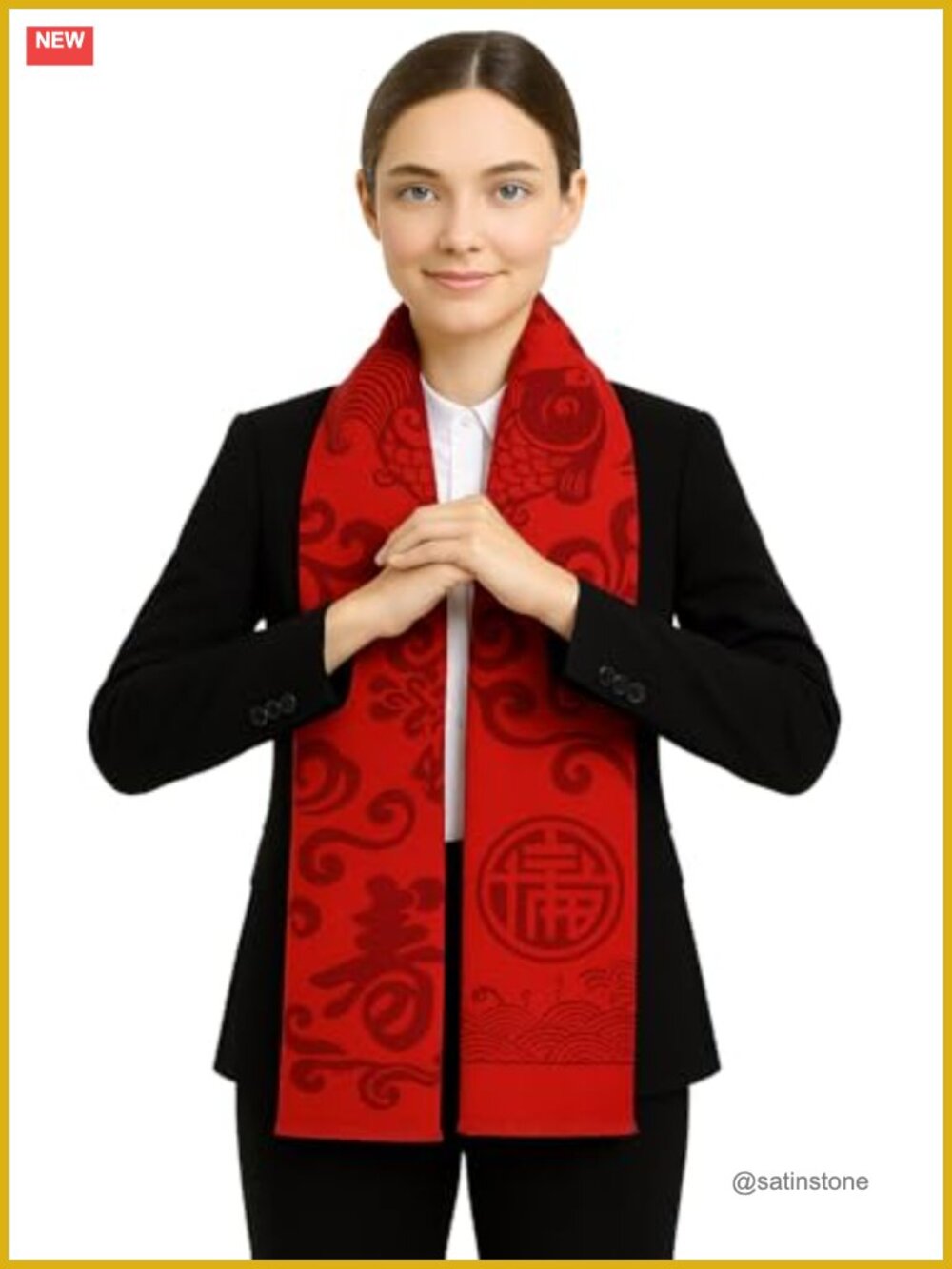 Unisex Red Embroidered Pashmina Shawl Scarf Winter Warm Cashmere Feel Wrap